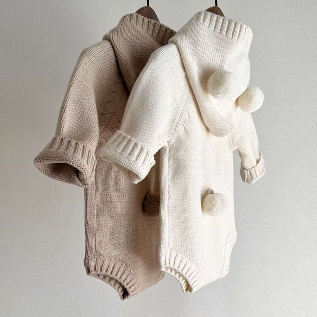 Baby Bear Hooded Knit Romper || Lait + Cafe O'Lait