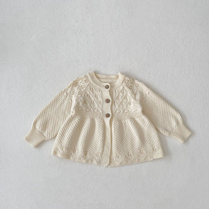 Baby Doll Knit Cardigan with Openwork Detail- CLEARANCE