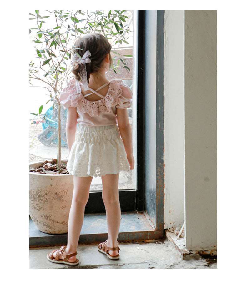 Lace Trimmed Cotton Culottes for Girls