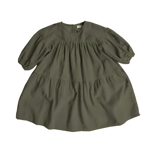 Vintage Corduroy Puff Sleeve Dress for Girls