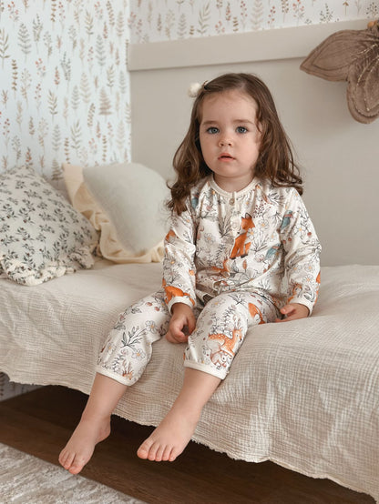 Fox and Friends Cotton Pajama Set - 2 Piece Button Front