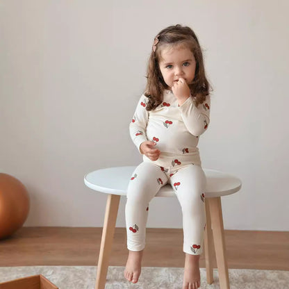 2-piece Long Sleeve Cotton Pajama Lounge Set Cherries Jubilee