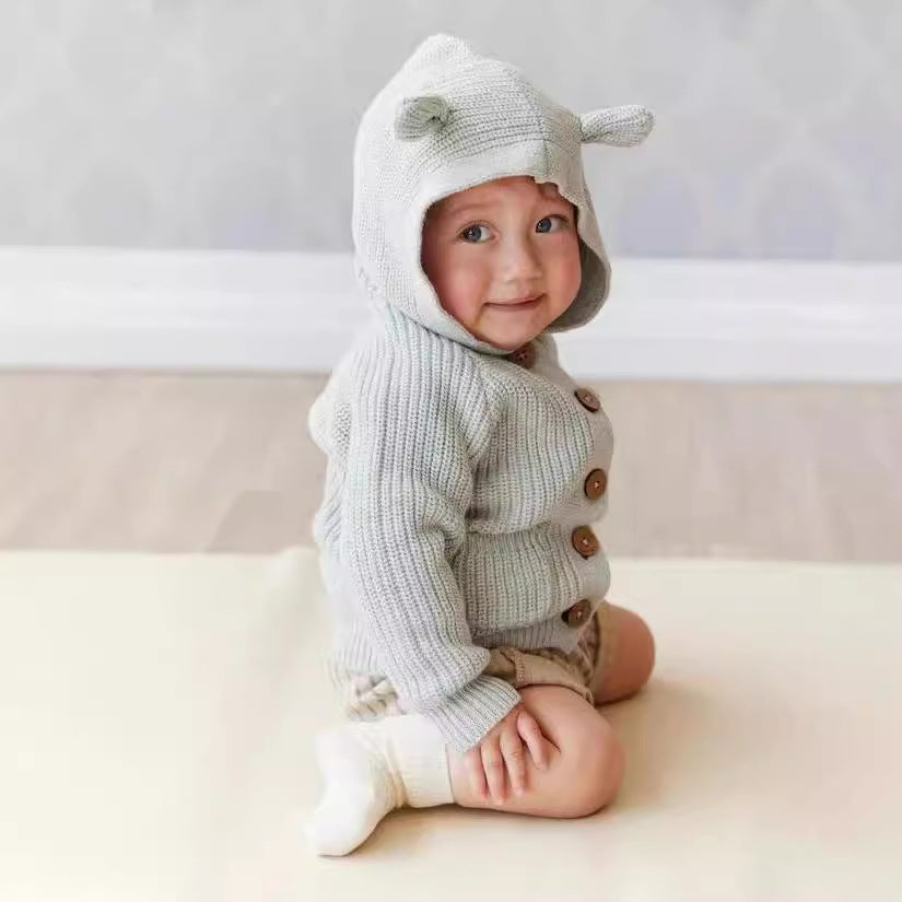 Baby Knit Hooded Cardigan with Bear Ears Chocolate Brown Isla Bo Isla Bo