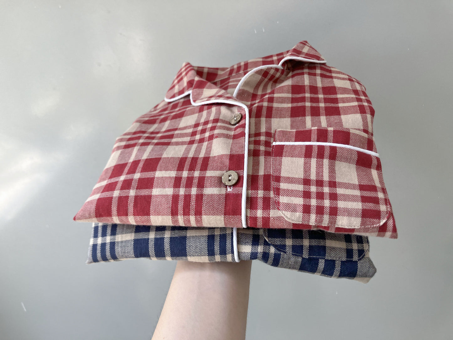 Classic Plaid Cotton Pajama Set - Red & Blue Two-Piece Sleepwear- CLEARANCE