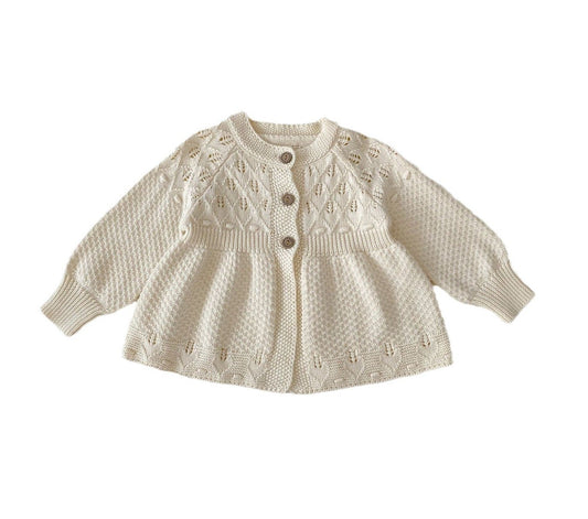 Baby Doll Knit Cardigan with Openwork Detail- CLEARANCE