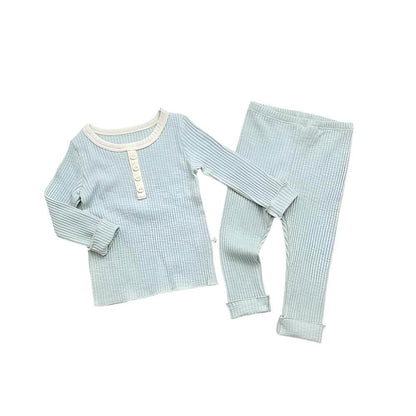 Ribbed Cotton Two-Piece Pajama Set - Henley Top- CLEARANCE