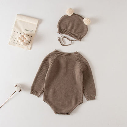 Cozy Knit Romper + Bear Hat Set