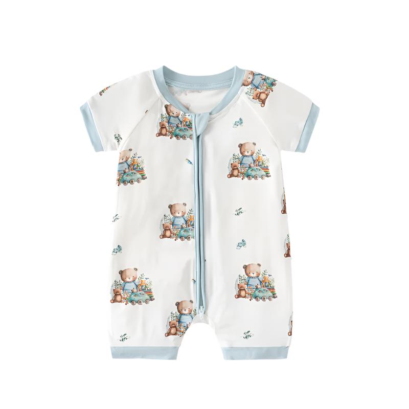 Baby baby boy romper baby girl romper bamboo baby romper breathable baby clothes cute baby romper durable baby clothes easy diaper change romper Google infant romper Isla + Bo lightweight baby romper machine washable baby outfit new playful puppy print short sleeve baby romper soft baby clothes summer baby outfit zipper romper Bamboo Shorty Romper - Playful Pink Puppy Print Isla + Bo