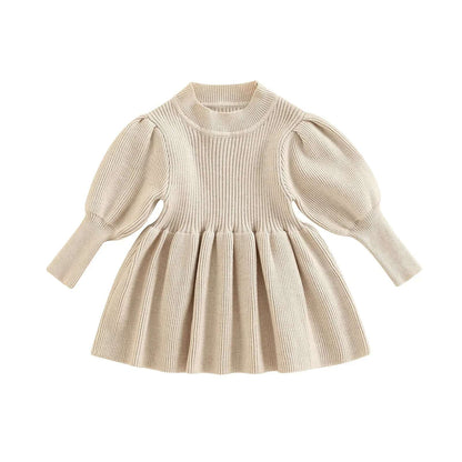 AW2023 Baby Baby Dress Baby Knit Dress Google Knit Dress Knitwear new Sale Toddler Toddler Dress Toddler Knit Dress Bubble Sleeve Knit Sweater Dress || Tiny Taupe Isla + Bo