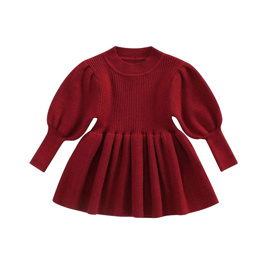 Bubble Sleeve Knit Sweater Dress || Garnet