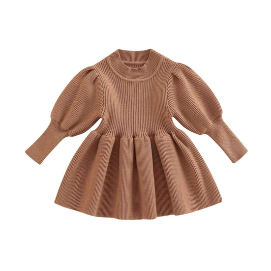 Bubble Sleeve Knit Sweater Dress || Cinnamon