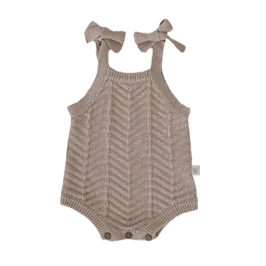 Wavy Cable Knit Sleeveless Romper || Tickled Taupe