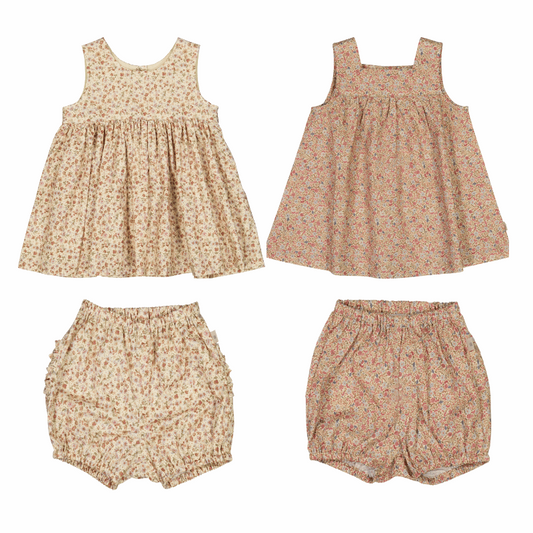 Sleeveless Linen Floral Print Dress & Bloomer Shorts Set