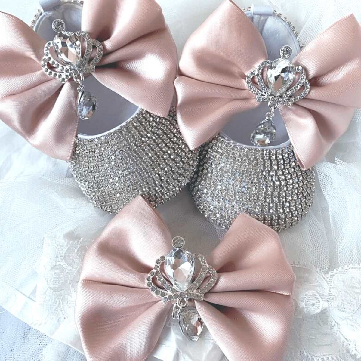 crystal baby shoes & bow set || antique pink - Isla + Bo
