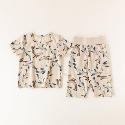 Baby Baby Set Cotton Cotton Set Google Mini SS2023 Sale Toddler Toddler Set Up & Away Short Sleeve Top & Shorts Cotton Set || Seal Splash Isla + Bo